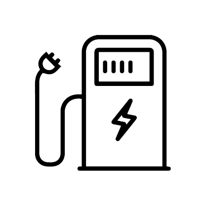 A black and white icon of an electric vehicle charging station.