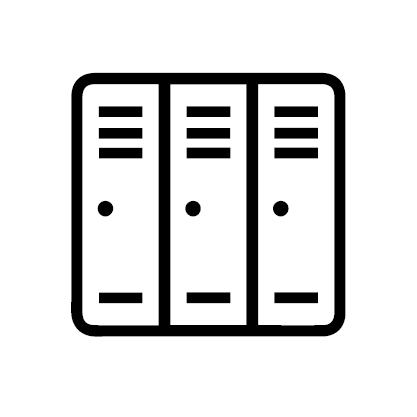 A black and white icon of three lockers on a white background.