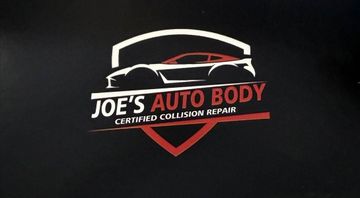 Logo for Joe's Auto Body, displaying a car silhouette, company name, and "Certified Collision Repair."
