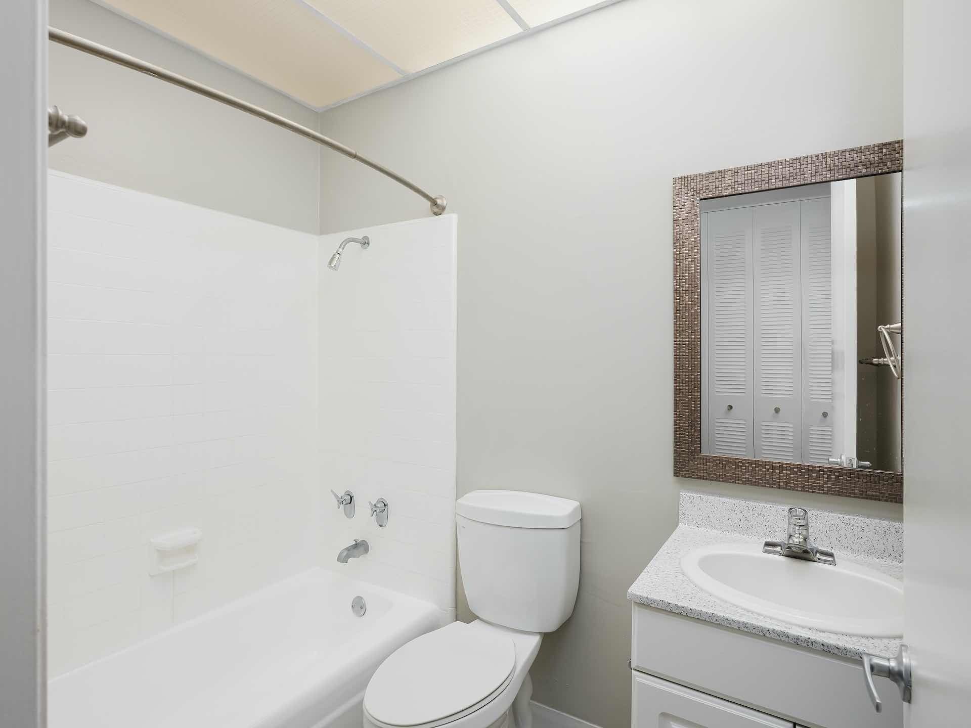 Bathroom with toilet and shower tub combo
