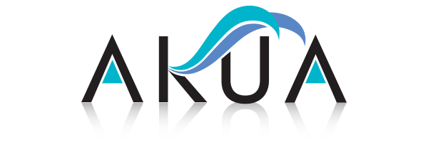 A logo for a company called akua with a blue wave