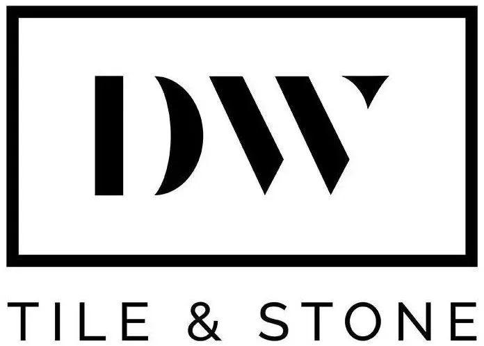 A black and white logo for dw tile and stone.