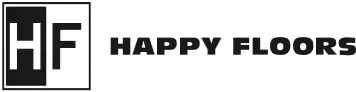 The logo for happy floors is black and white.
