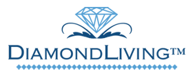 A logo for diamond living tm with a diamond in the middle