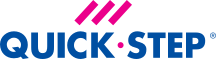 The quick step logo is blue and pink on a white background.