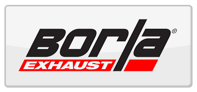 Borla Exhaust logo in black and red on a white background.