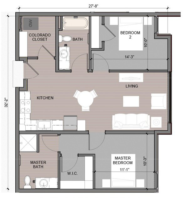2 Bedroom - Model 1 Floor Plan