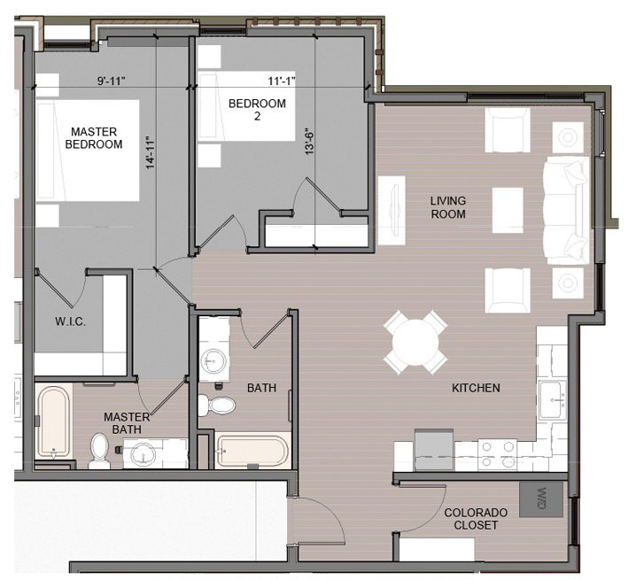 2 Bedroom - Model 1 Floor Plan