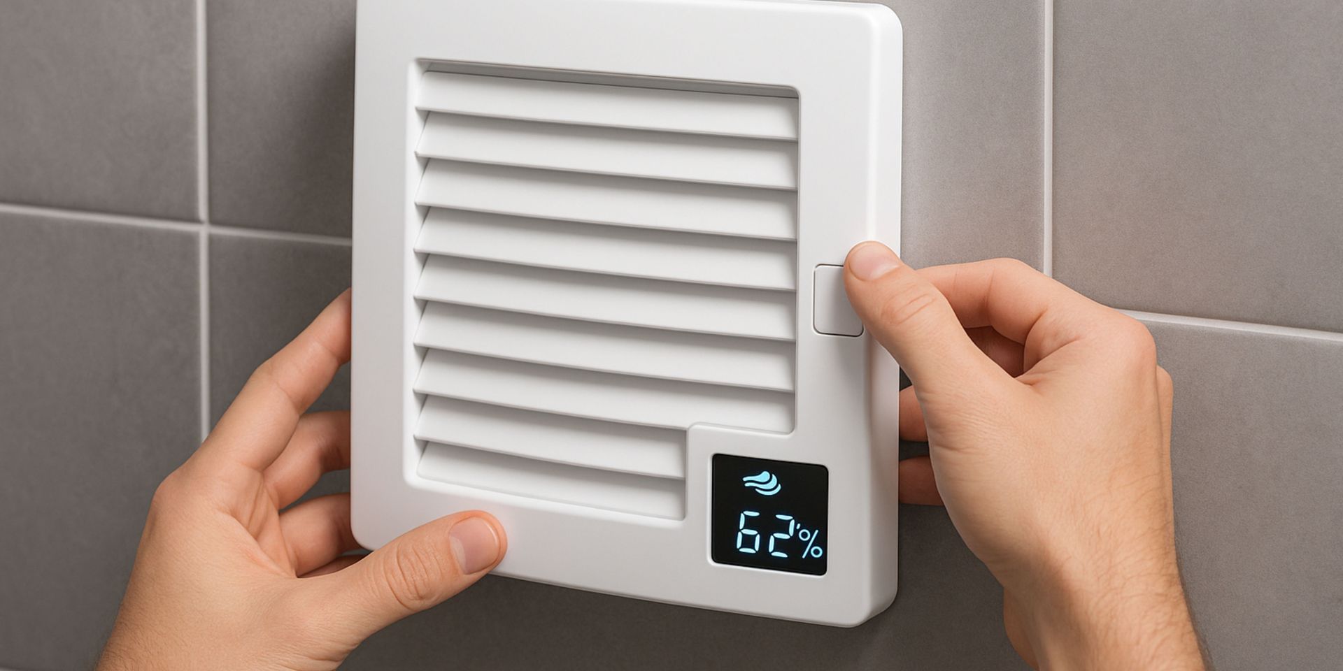 A person is installing a ventilation fan in a bathroom.