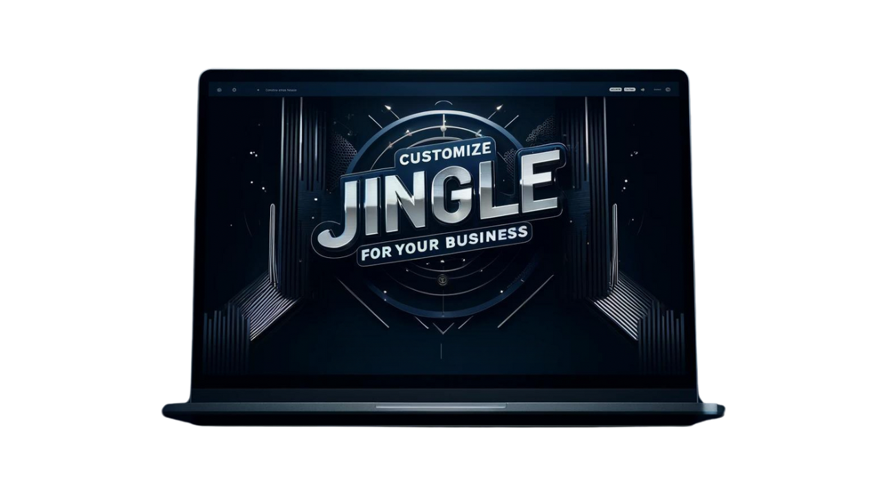 A laptop computer with the word jingle on the screen.