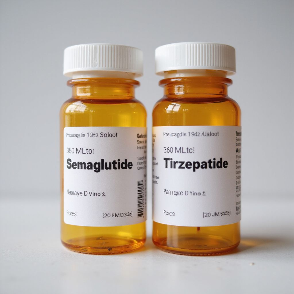 Two amber medicine bottles, labeled