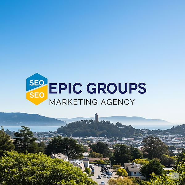 the SEO logo for epic group marketing agency with Marin County in the background