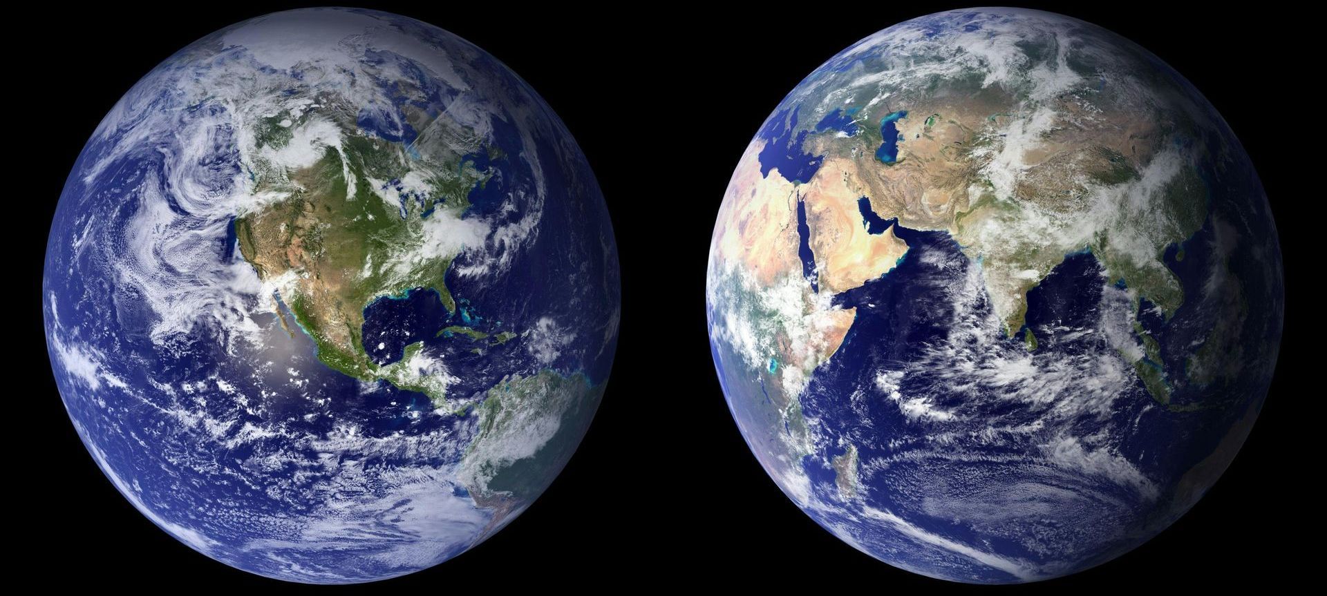 Two different views of the earth showing different areas