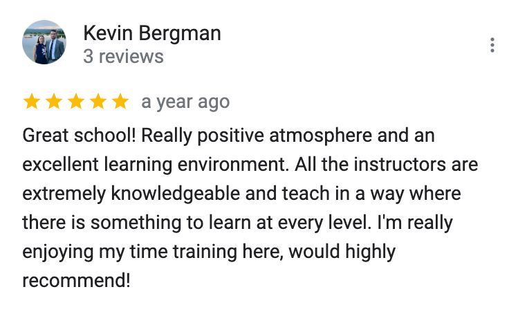 a review of kevin bergman 's school on google shows a positive atmosphere and an excellent learning environment .