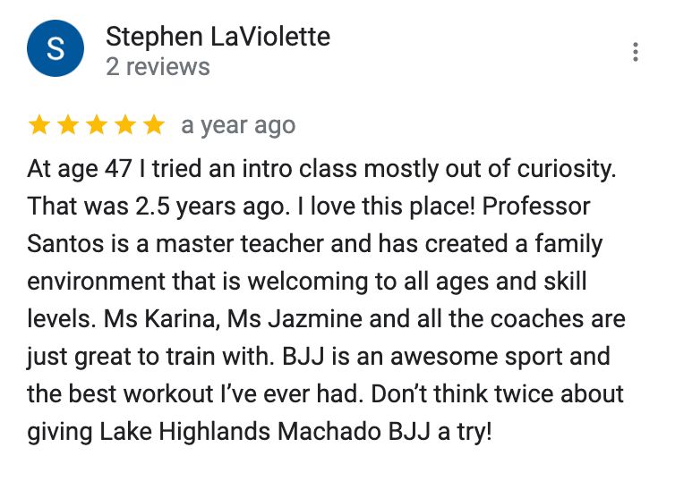 stephen laviolette wrote a review for lake highlands machado bjj