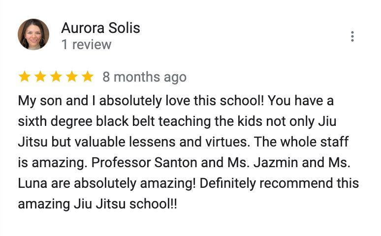aurora solis wrote a review for jiu jitsu school .