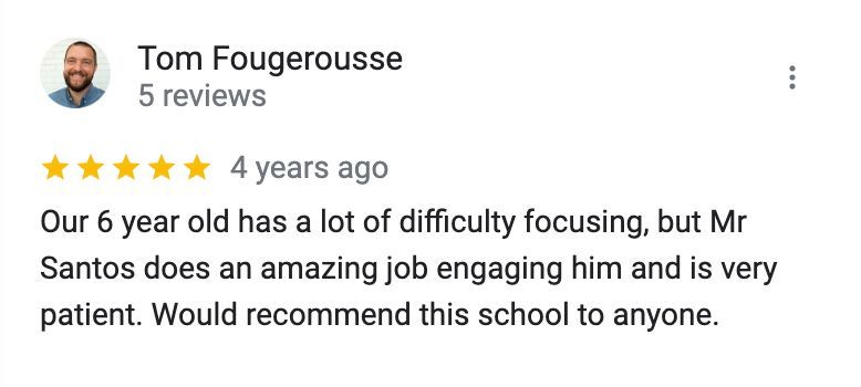 a man is giving a review of a school on google .