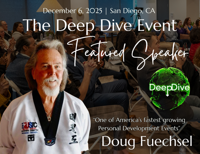 Promotional poster for The Deep Dive Event in San Diego, featuring speaker Doug Fuechsel