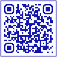 Blue QR code on a white background with a thin blue border