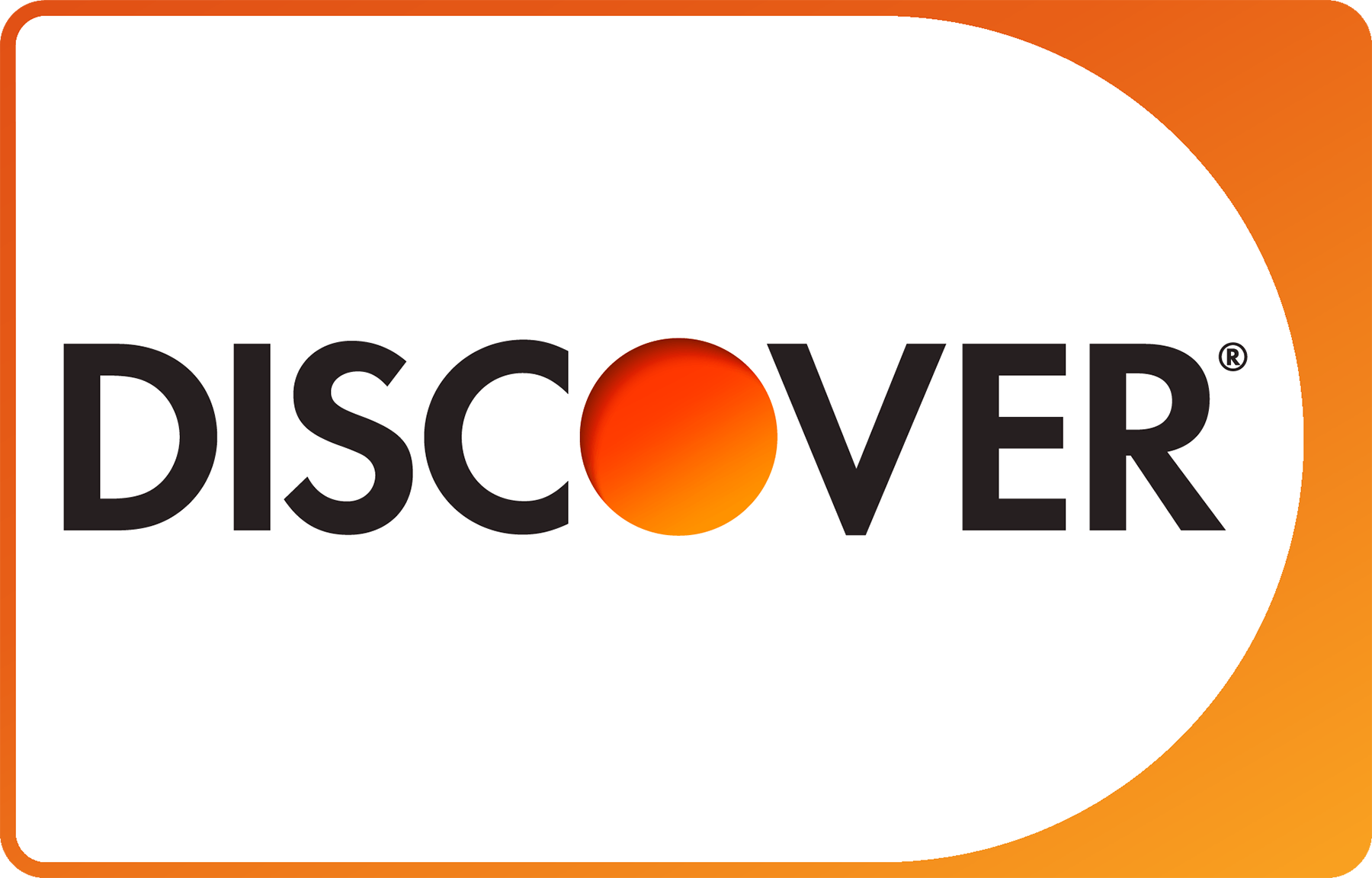 Discover card logo: black text on white with an orange accent.