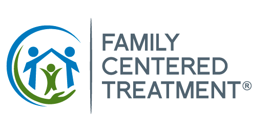 The logo for family centered treatment shows a house with two people inside of it.