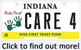 A license plate from indiana that says `` click to find out more ''.