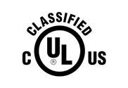 A black and white ul classified us logo on a white background.