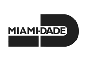 A black and white logo for miami dade on a white background.
