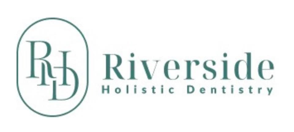 Logo for Riverside Holistic Dentistry. Teal text and an oval frame with 