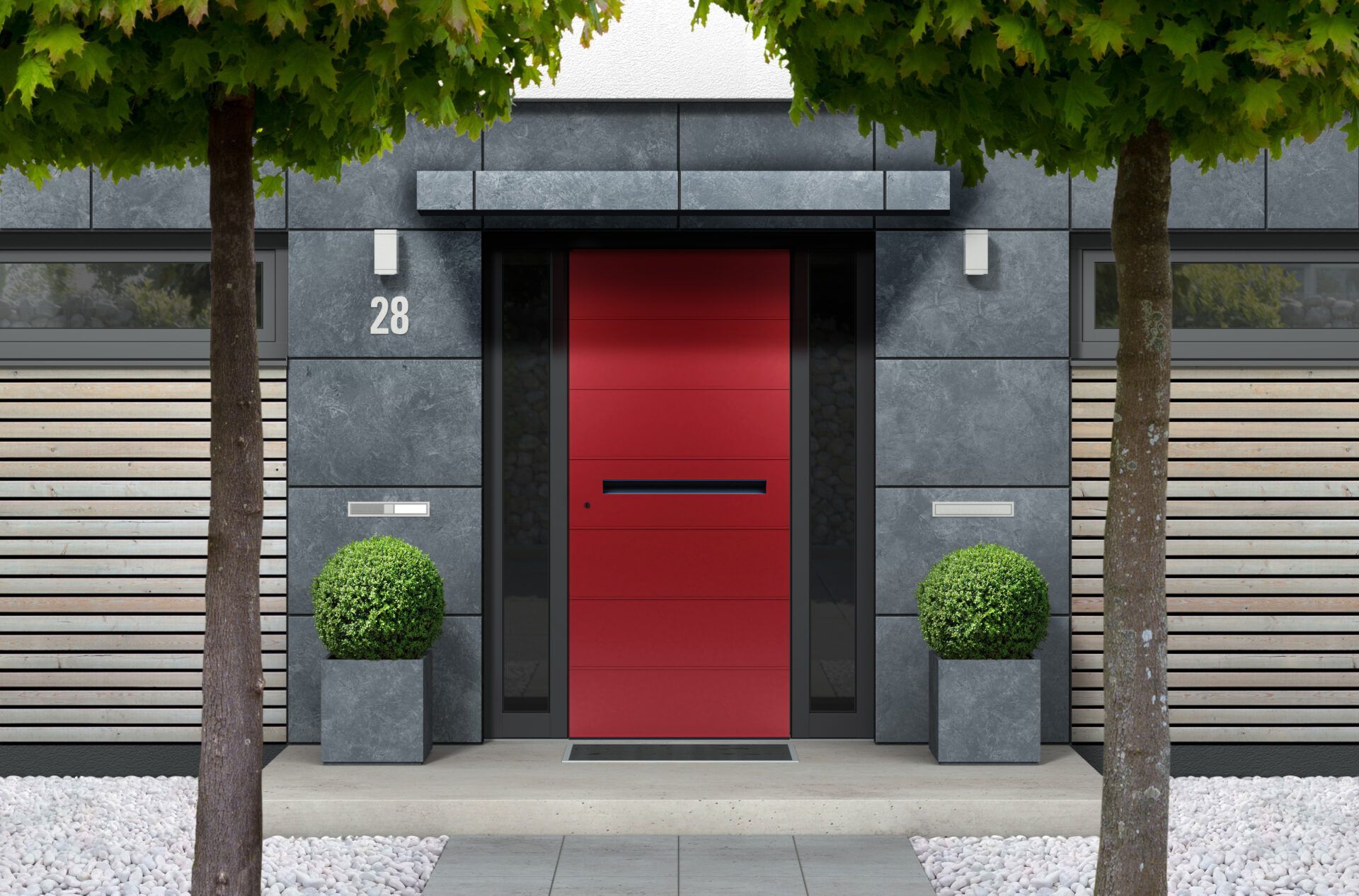 a red door with the number 28 on it
