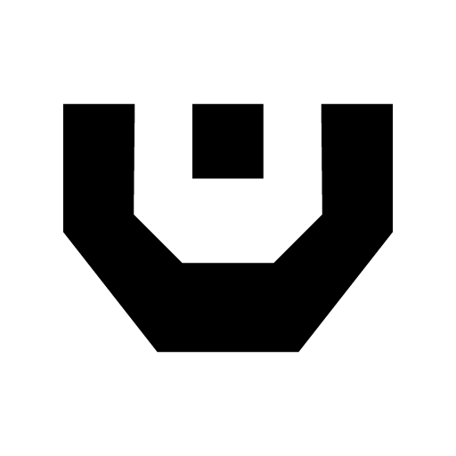 Logotipo geométrico amarillo en forma de U con un pequeño cuadrado en la parte superior.