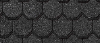 Dark gray octagonal roof shingles.