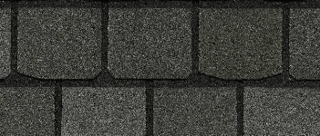 Close-up of gray asphalt roof shingles.