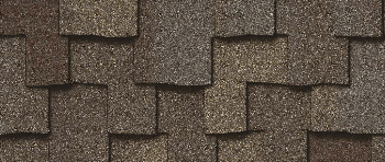 Close-up of brown asphalt roof shingles.