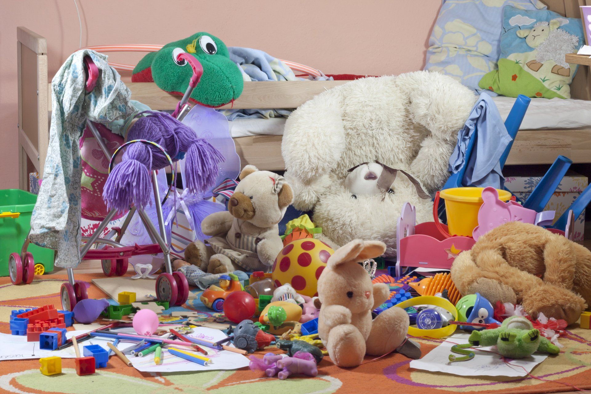 messy cluttered childs bedroom toys