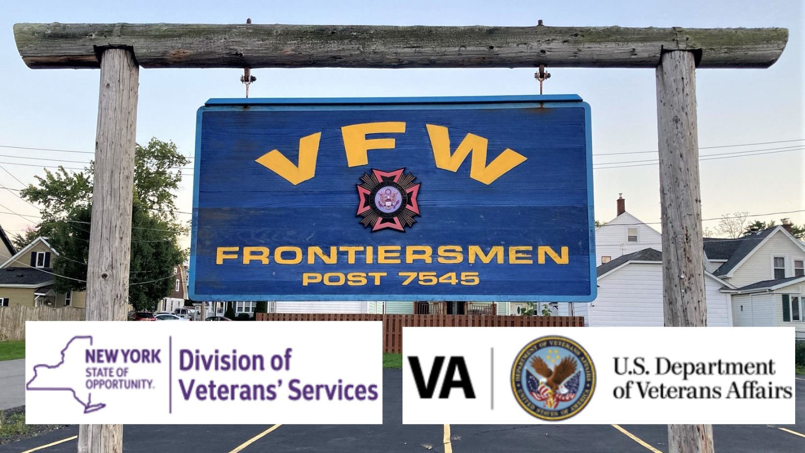 Logos for VFW Post, NYS Division of Veterans Services and US Dept of Veterans Affairs