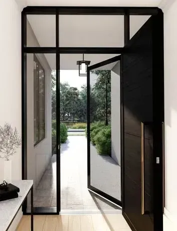 Black Framed Entryway, Open Dark Door — Big Tom's Security Screens in Farleigh, QLD