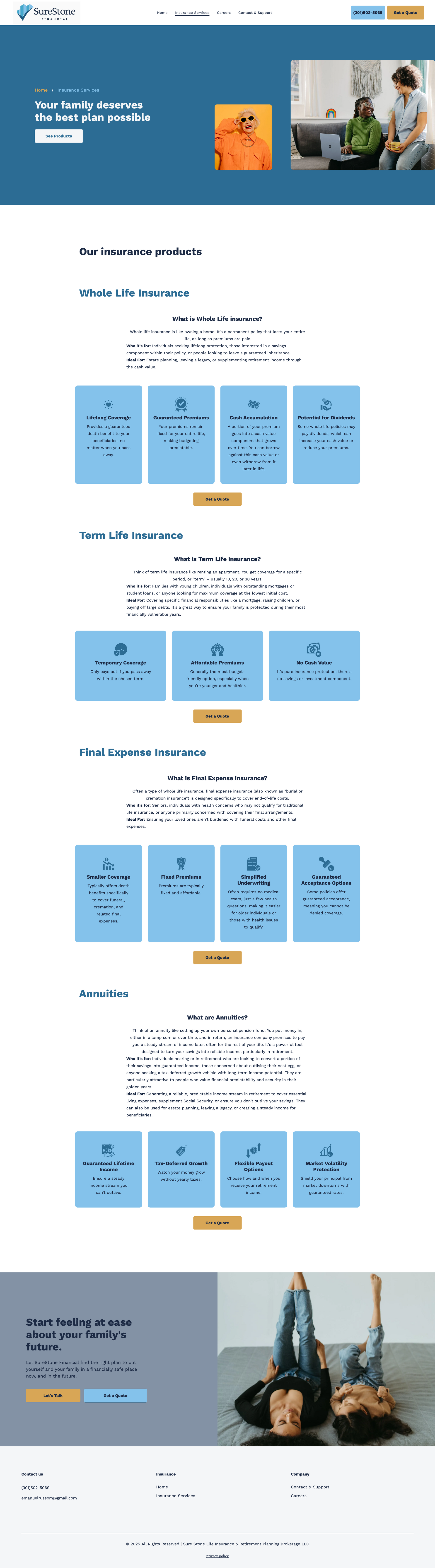 screenshot of surestone financial services page