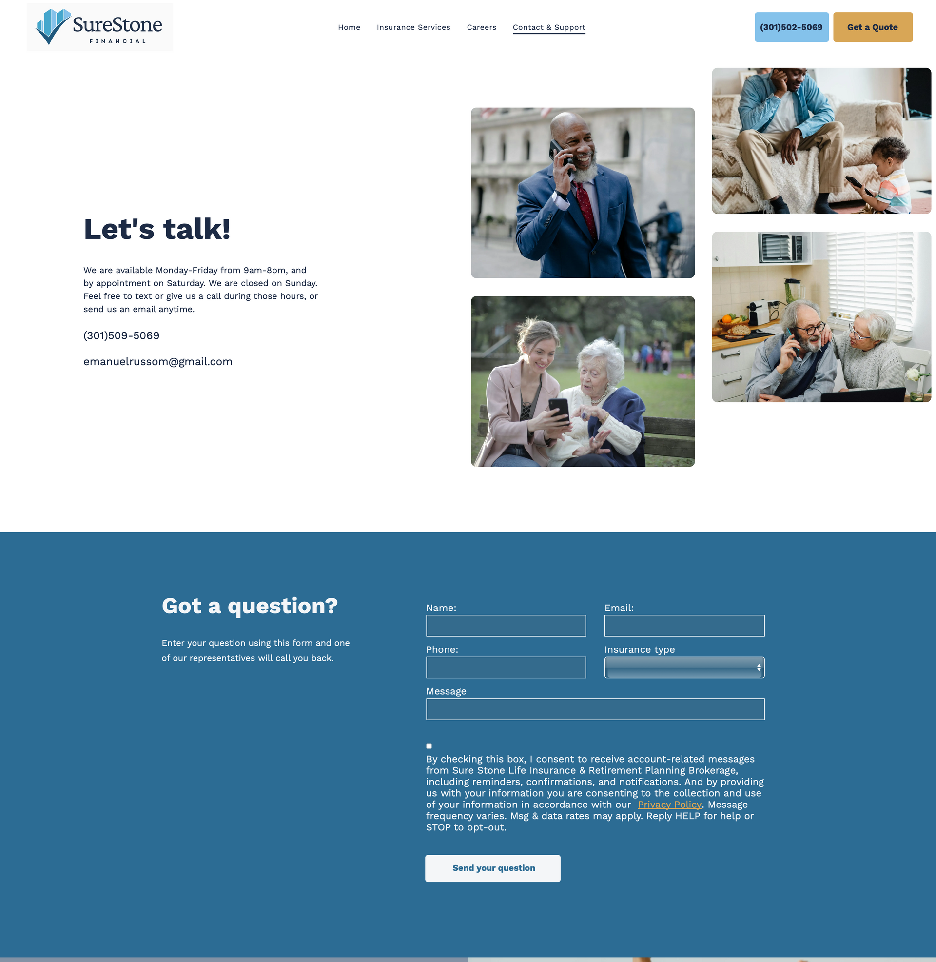 A screenshot of a surestone financial website contact page..