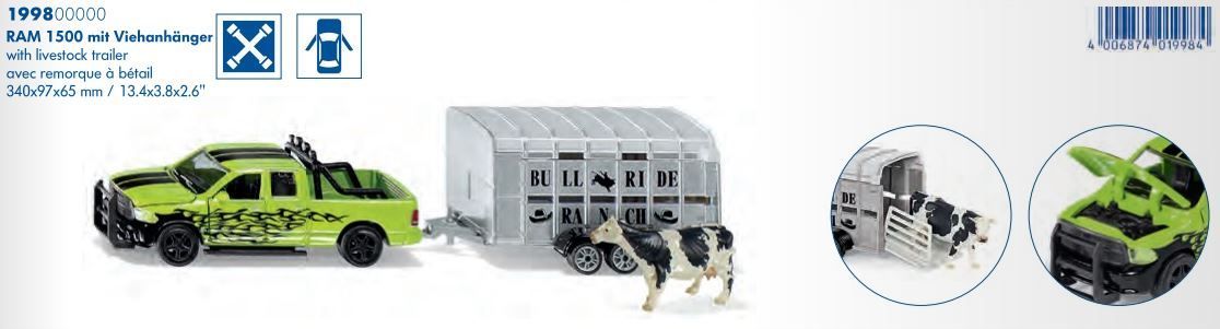 Siku 1998 RAM 1500 with livestock trailer