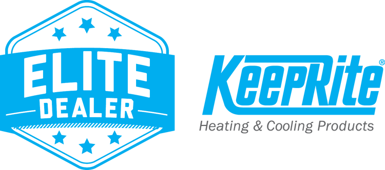 Elite Dealer badge and KeepRite Heating & Cooling Products logo on white background