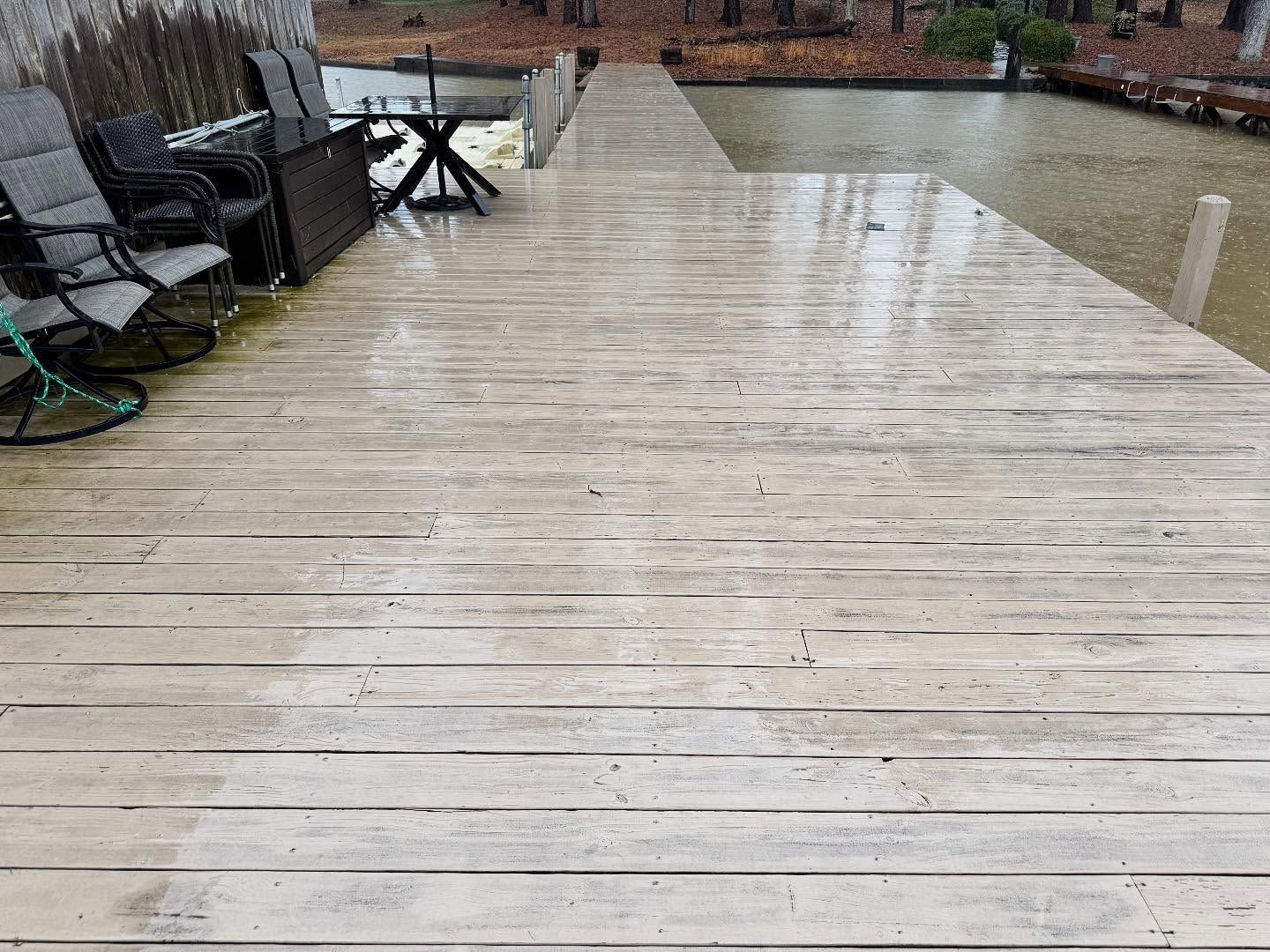 Wooden dock extending over wat