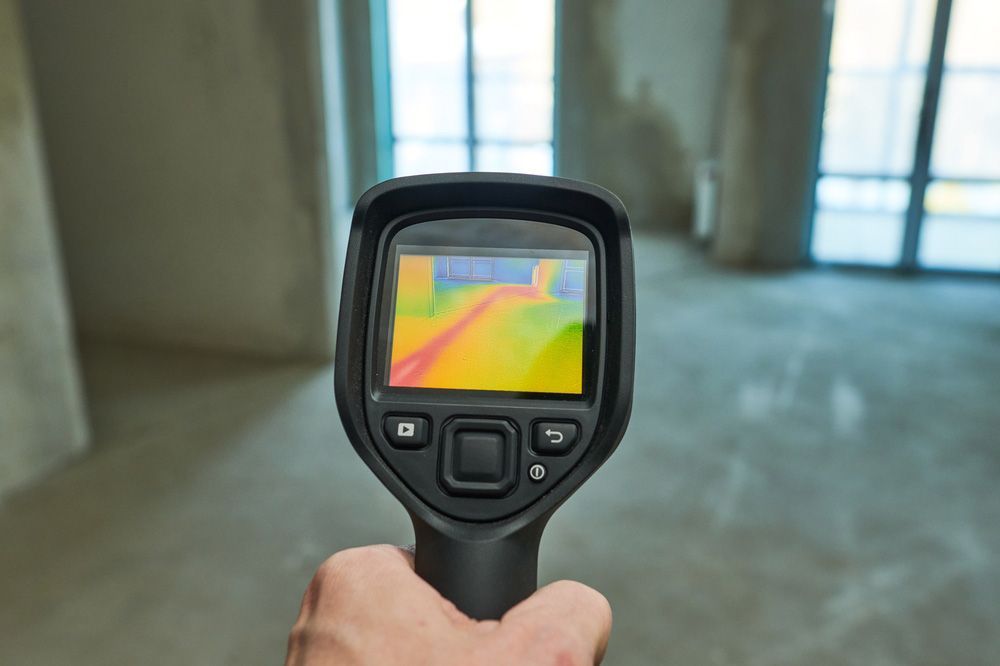 A Person Is Holding A Thermal Camera In Their Hand In A Room — Tweed Heads Leak Detection in Casuarina, NSW