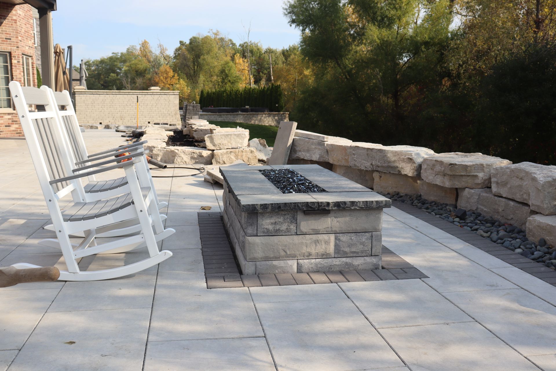 Cedar Lake backyard landscaping with stone pavers – Redwood Landscape