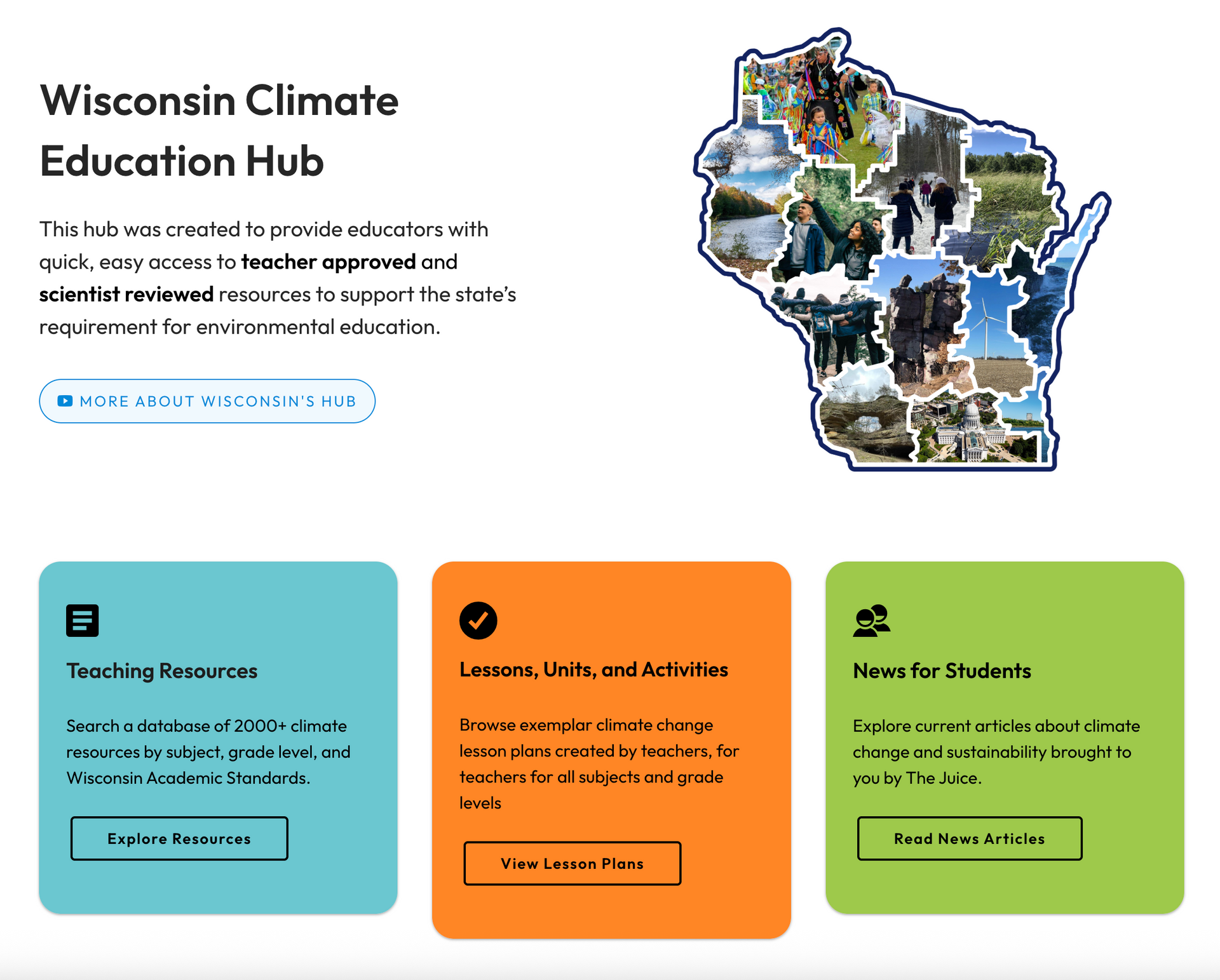 Front page of TeachWisconsinClimate.org website.