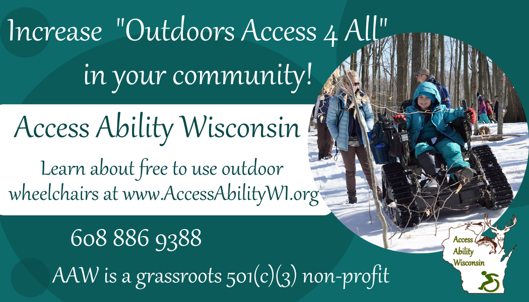 Youth outdoors in winter using an all-terrain wheelchair.