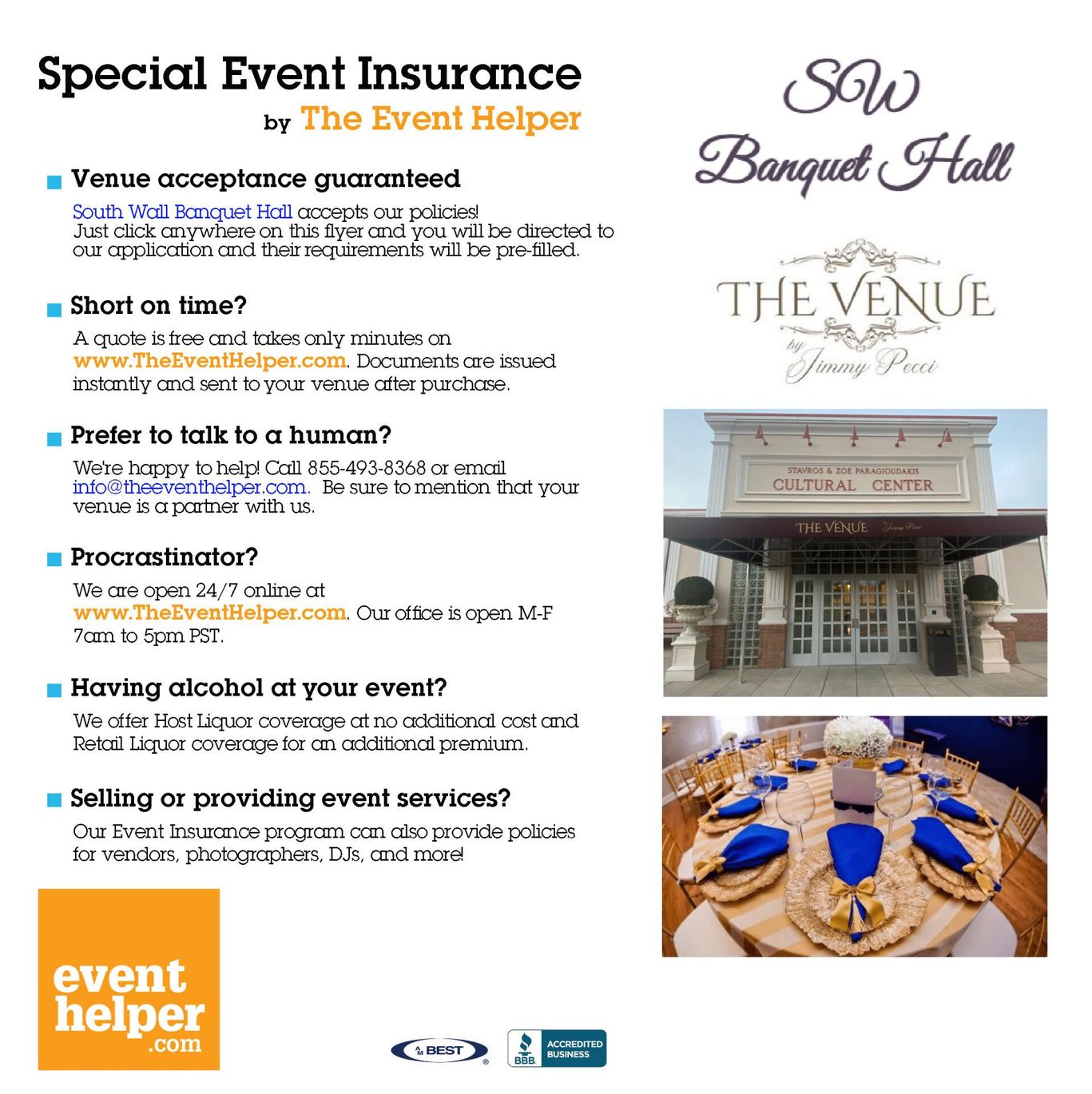 Special Event Insurance Flyer — Table Decoration for a Special Occasion in Township, NJ