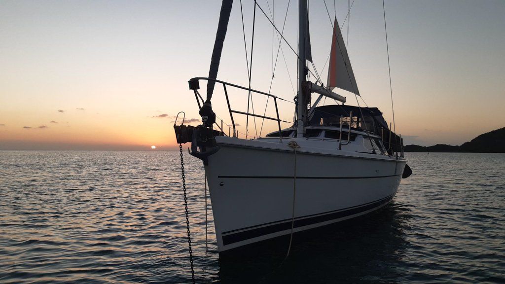 Hunter 44 DS at anchor