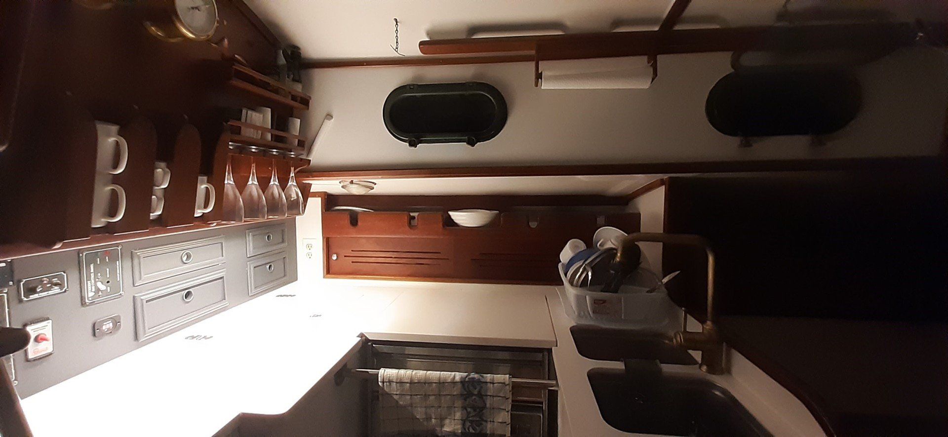 1981 Cape Dory 33 galley refit at night