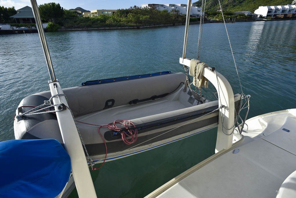 Leopard 40 catamaran dinghy on davits